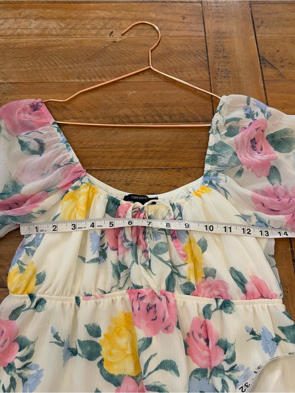 Forever 21 Floral Scoop-Neck Long Sleeve Blouse - Pink & Yellow on Cream - Picture 6 of 6